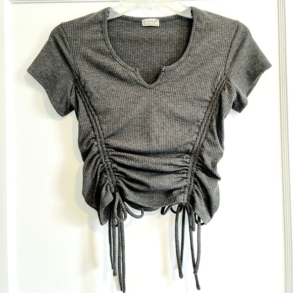 Free People Tops - Free People Gray Short Sleeve Adjustable Drawstring Tee